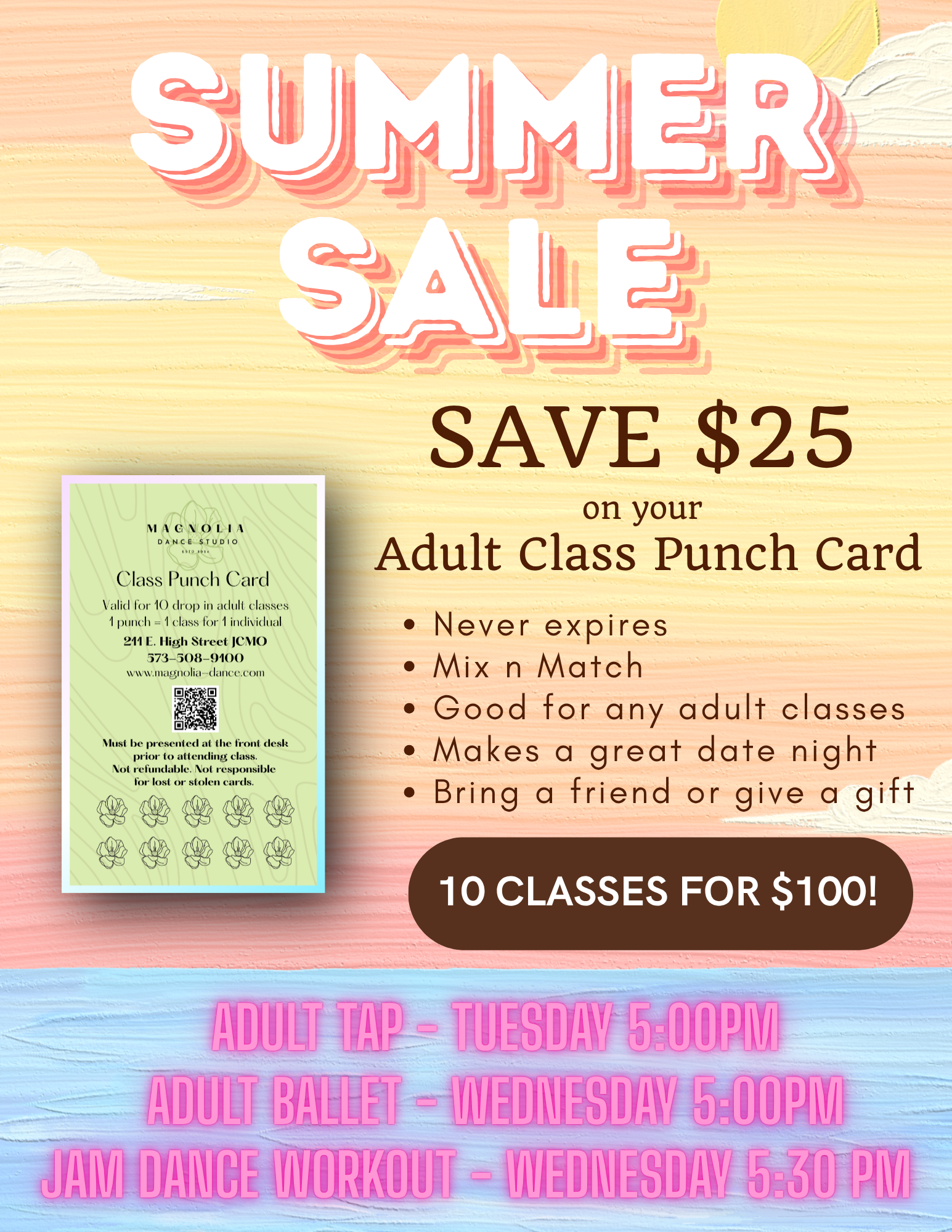 Adult Class Punch Card Info