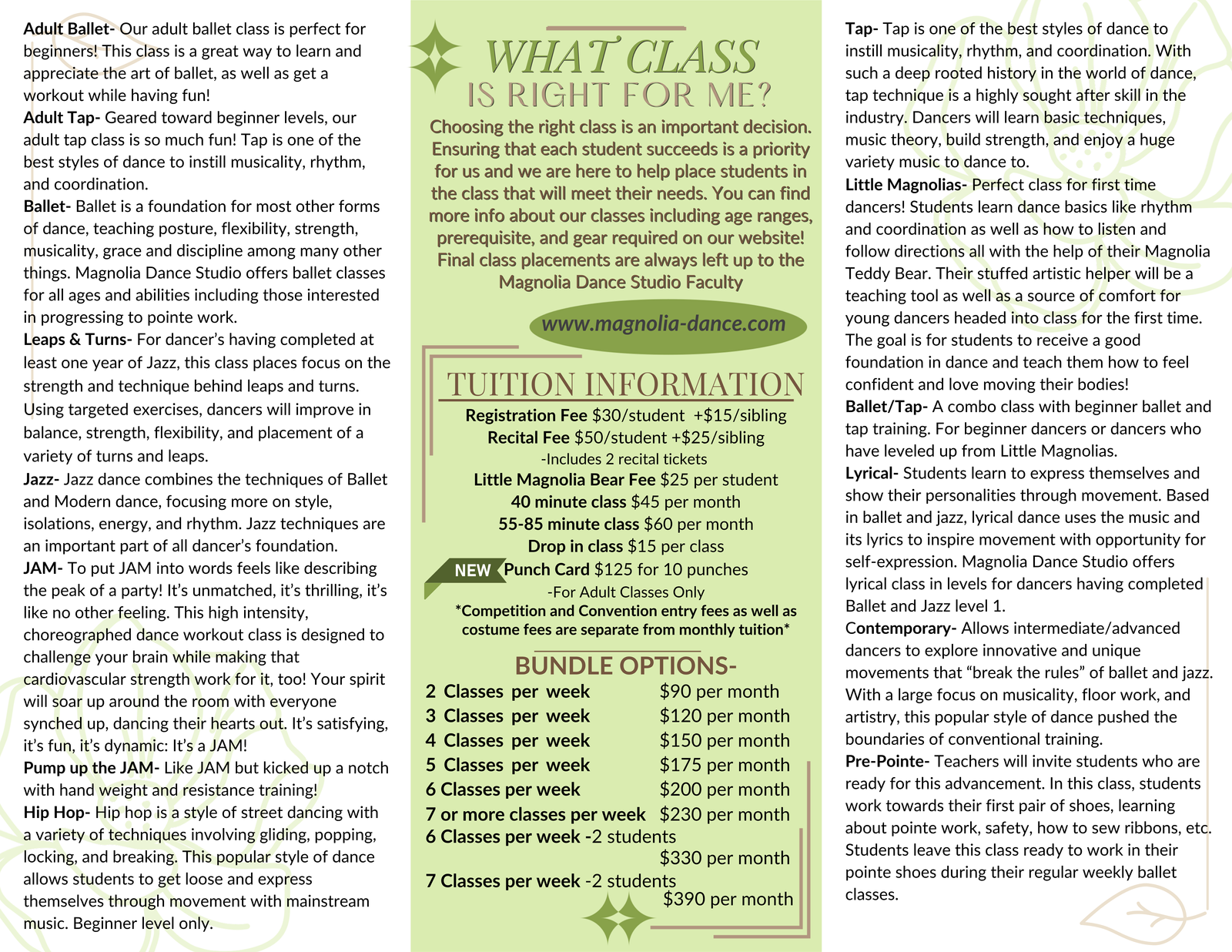Fall/Spring Classes brochure page 2